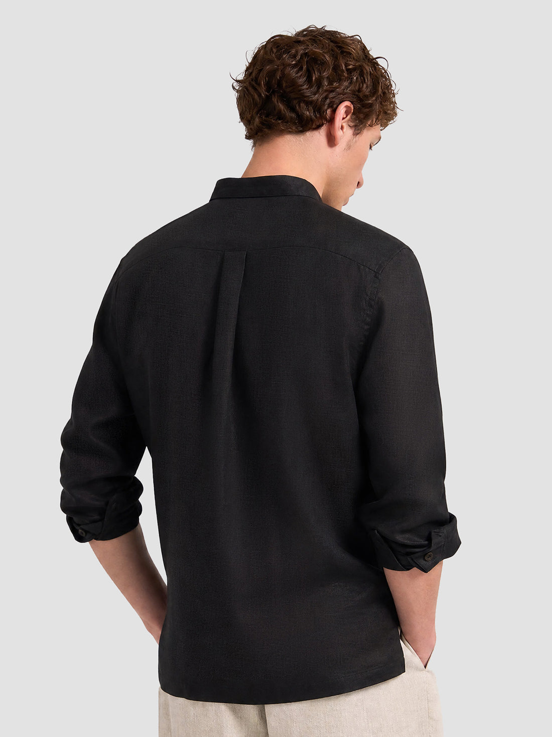 Leisure 100% Linen Stand Collar Long-Sleeve Shirt