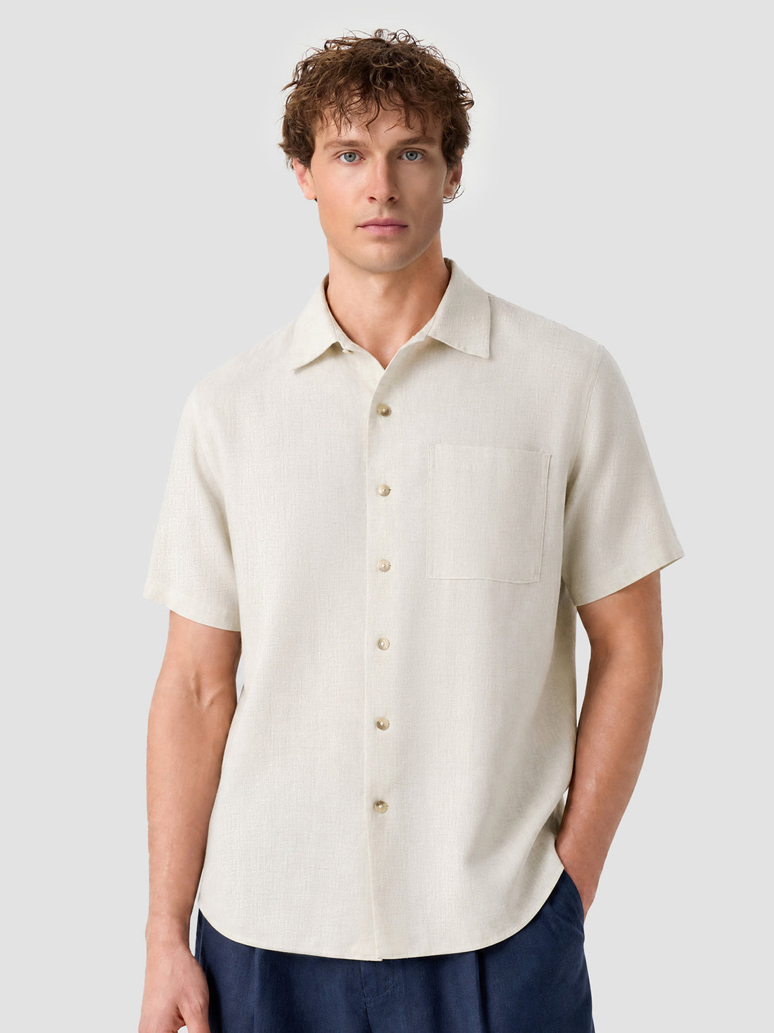 Leisure 100% Linen Short-Sleeve Pocket Shirt