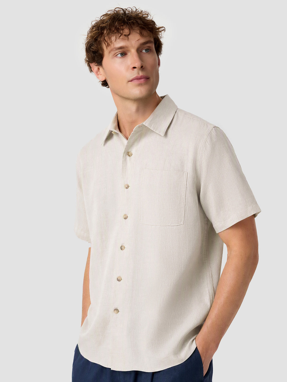 Leisure 100% Linen Short-Sleeve Pocket Shirt